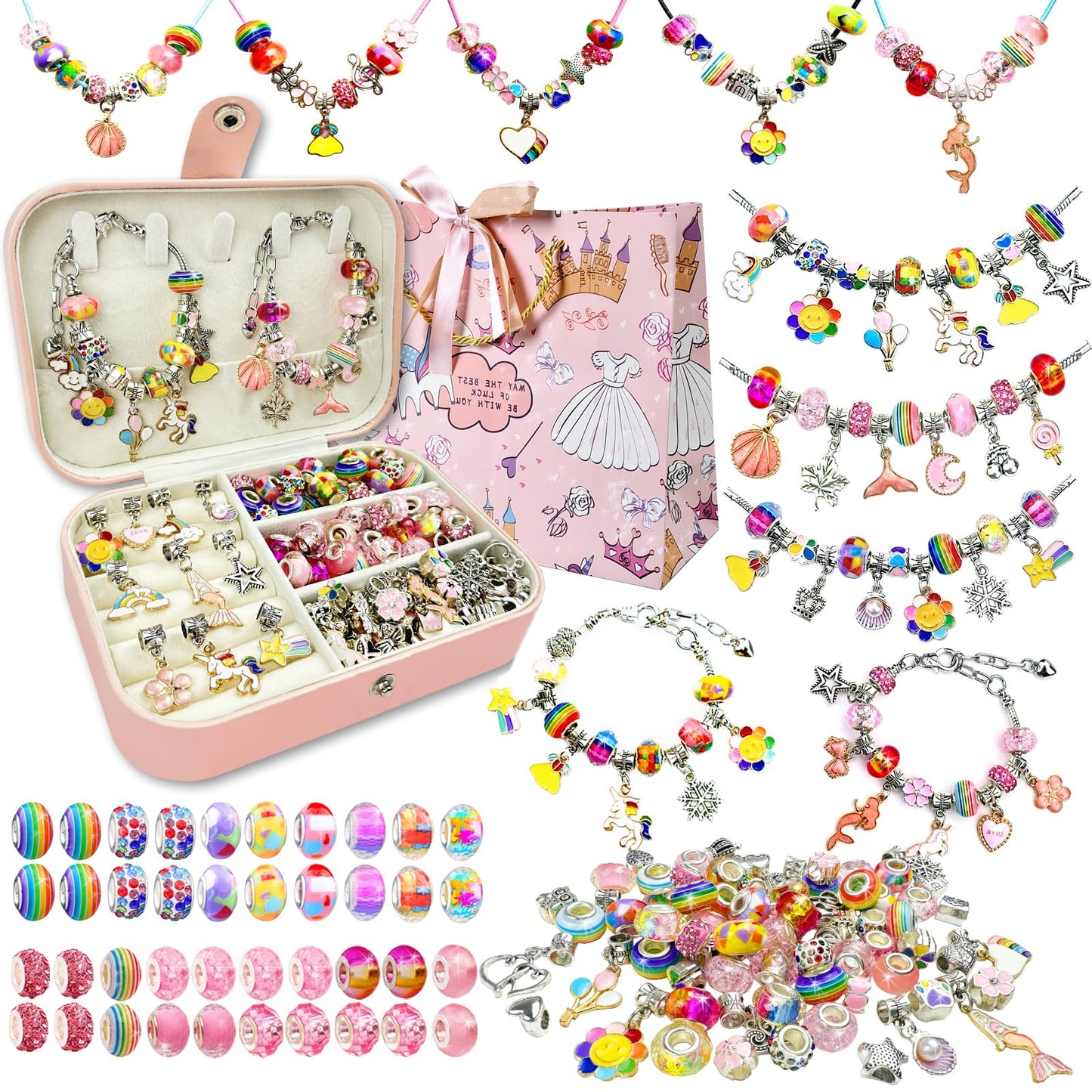 BEIKEETOO Charm Bracelet Kit for Girls 8-12 – DIY Bead Jewelry Set