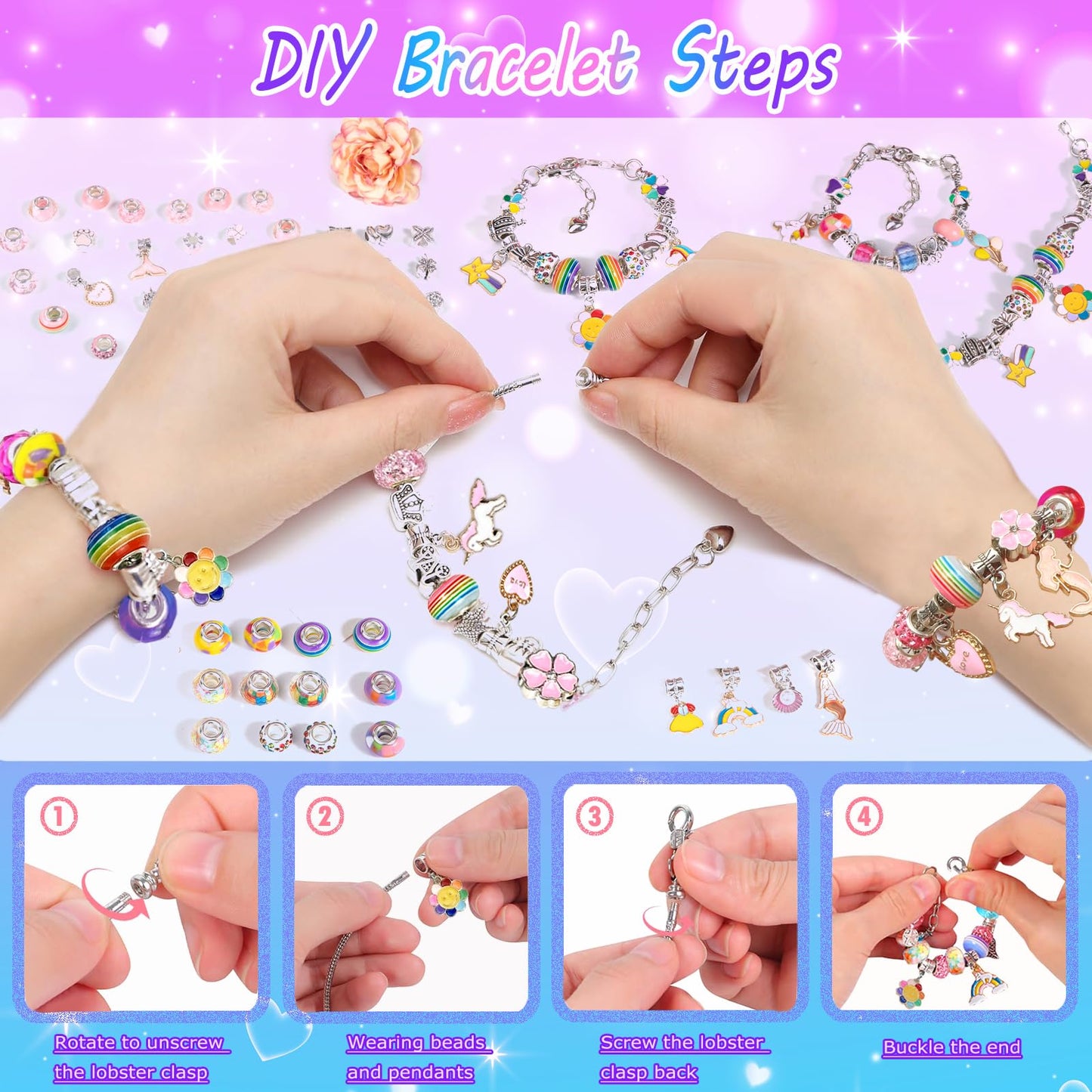 BEIKEETOO Charm Bracelet Kit for Girls 8-12 – DIY Bead Jewelry Set