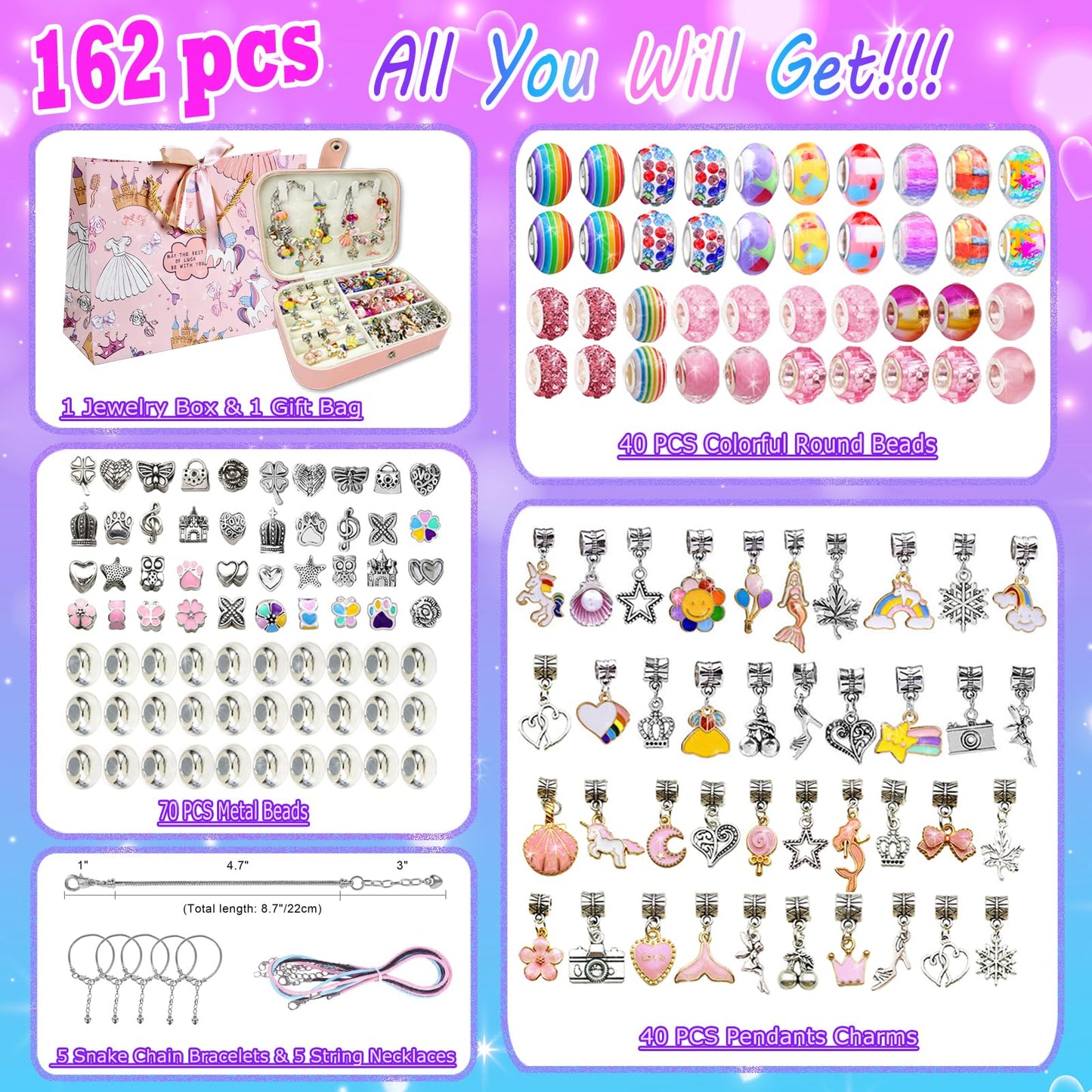 BEIKEETOO Charm Bracelet Kit for Girls 8-12 – DIY Bead Jewelry Set