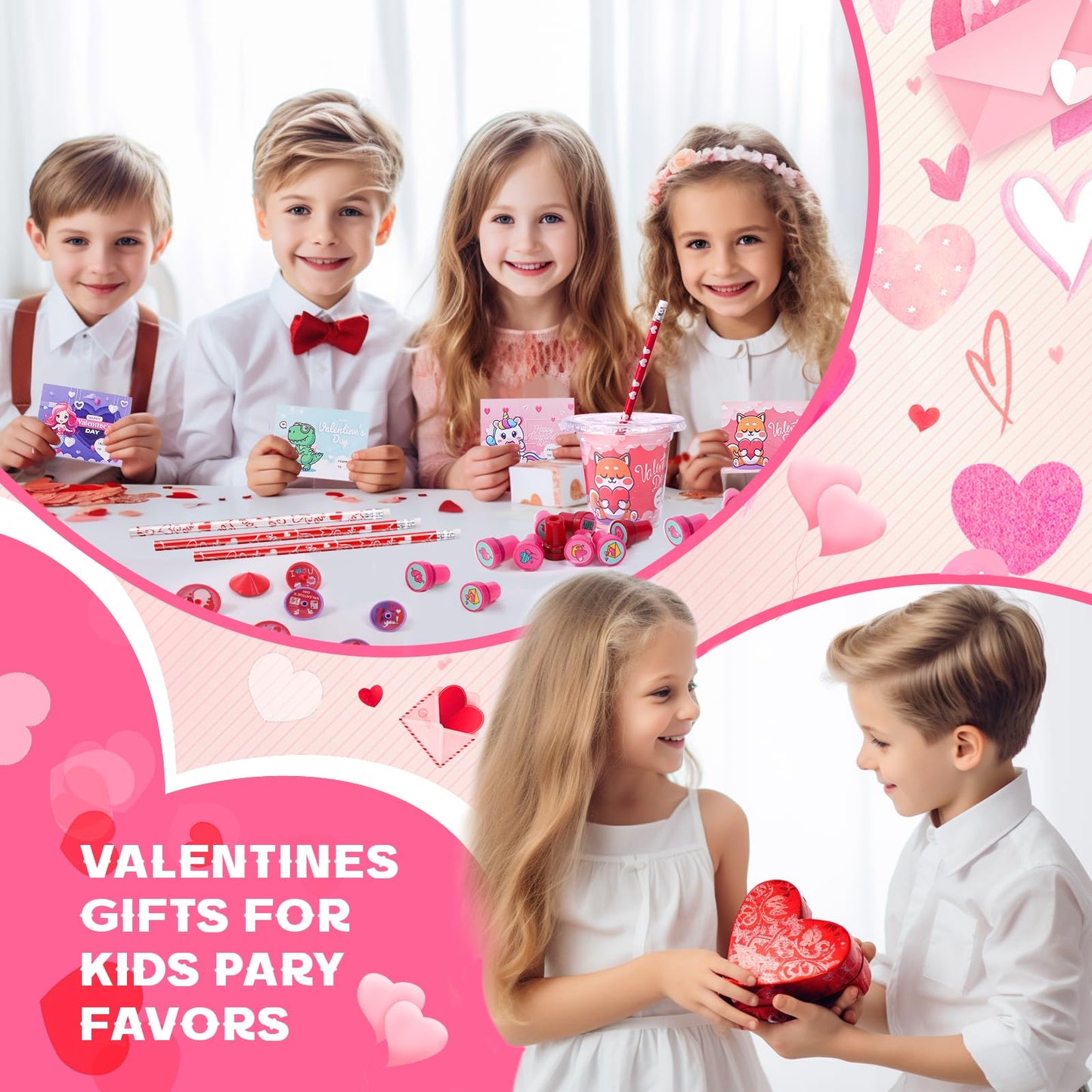BEIKEETOO Valentines Day Classroom Gift Set – 224-Piece Stationery with Cups & Cards