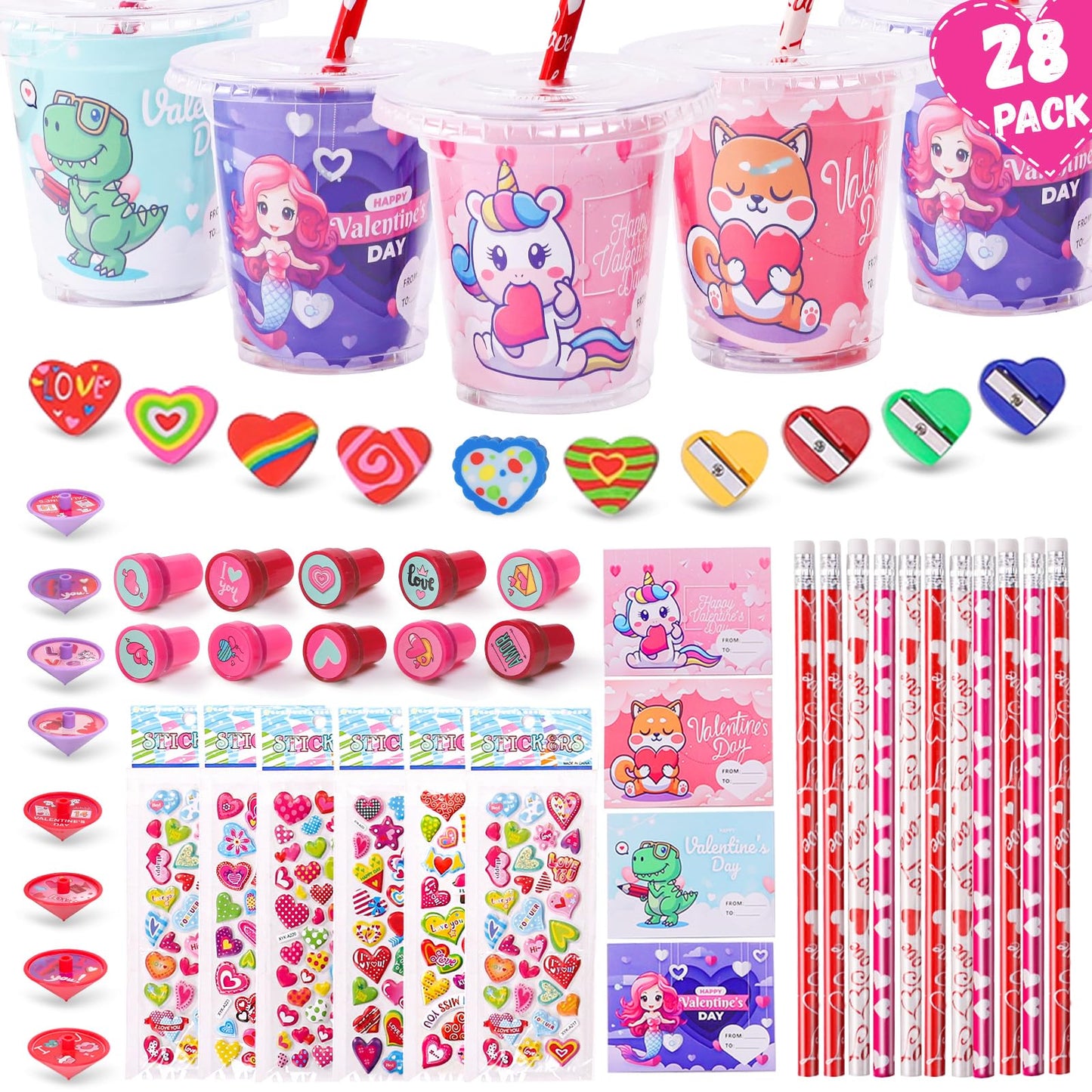 BEIKEETOO Valentines Day Classroom Gift Set – 224-Piece Stationery with Cups & Cards