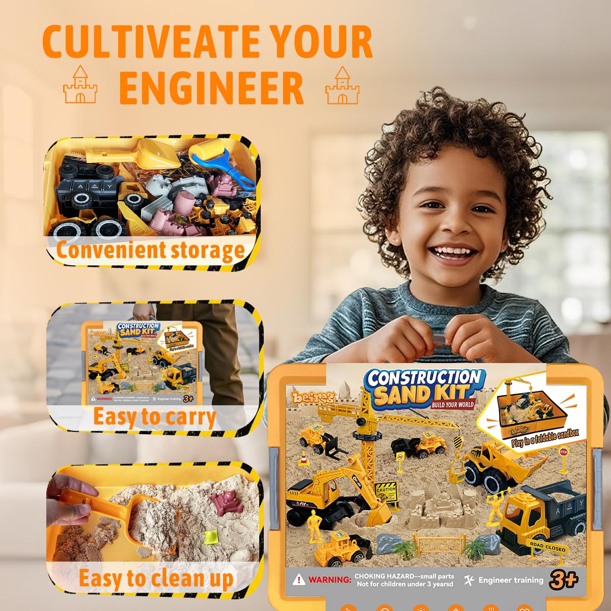 BEIREG Construction Sensory Sand Kit – 42-Piece STEM Build Set