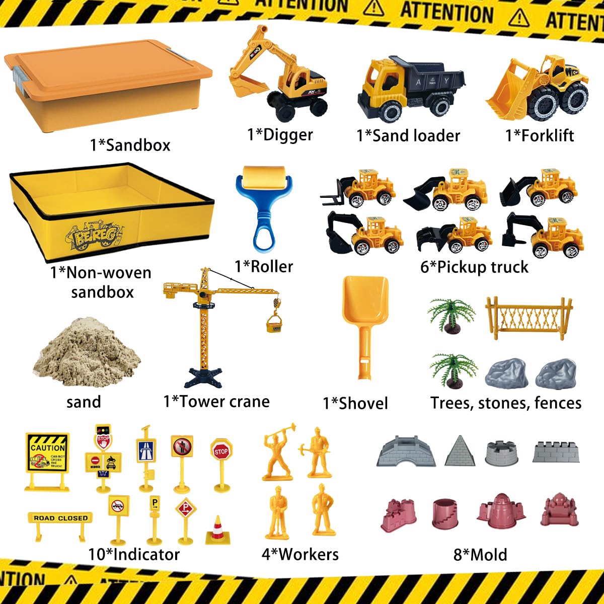 BEIREG Construction Sensory Sand Kit – 42-Piece STEM Build Set