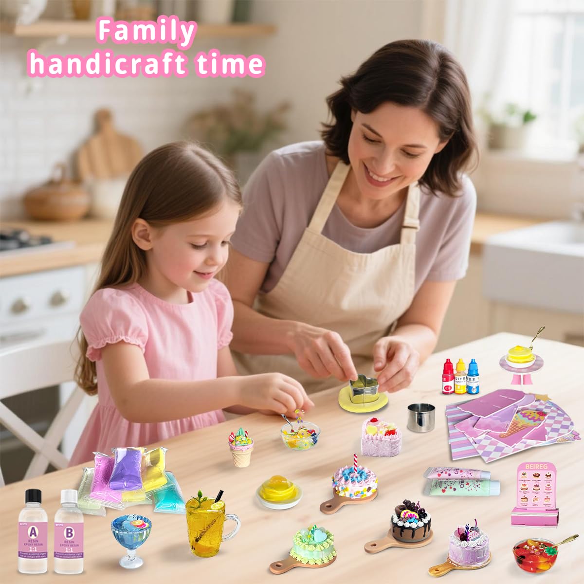 BEIREG Mini Bake Shop DIY Toy Set – 14+ Pretend Desserts & Cakes, Resin & Clay Kitchen Play Kit