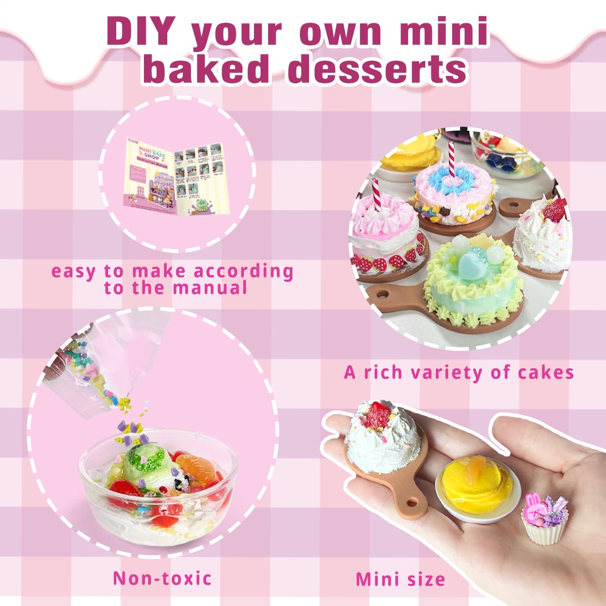 BEIREG Mini Bake Shop DIY Toy Set – 14+ Pretend Desserts & Cakes, Resin & Clay Kitchen Play Kit