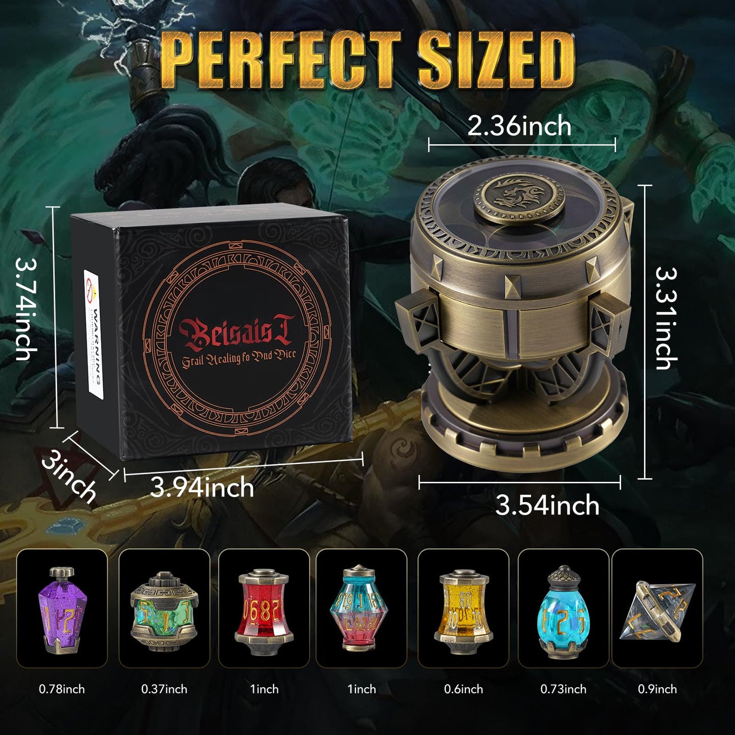 Beisaisi 2026 DND Dice Set – Alchemist’s Metallic Elixir Bronze 7‑Piece Dice for D&D, MTG & Tabletop