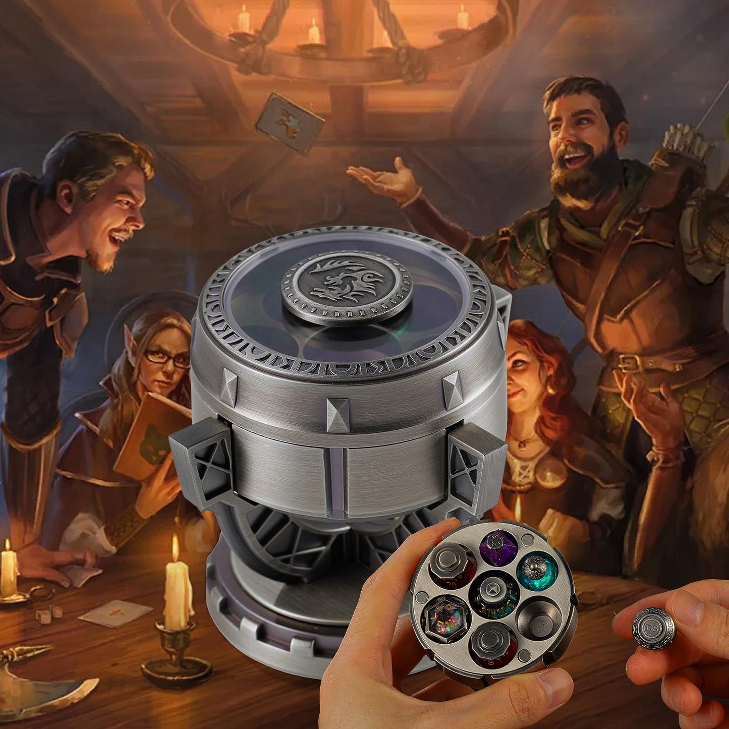 Beisaisi 2026 DND Dice Set – Alchemist’s Metallic Elixir 7-Piece Metal Dice, Vintage Chalice Box