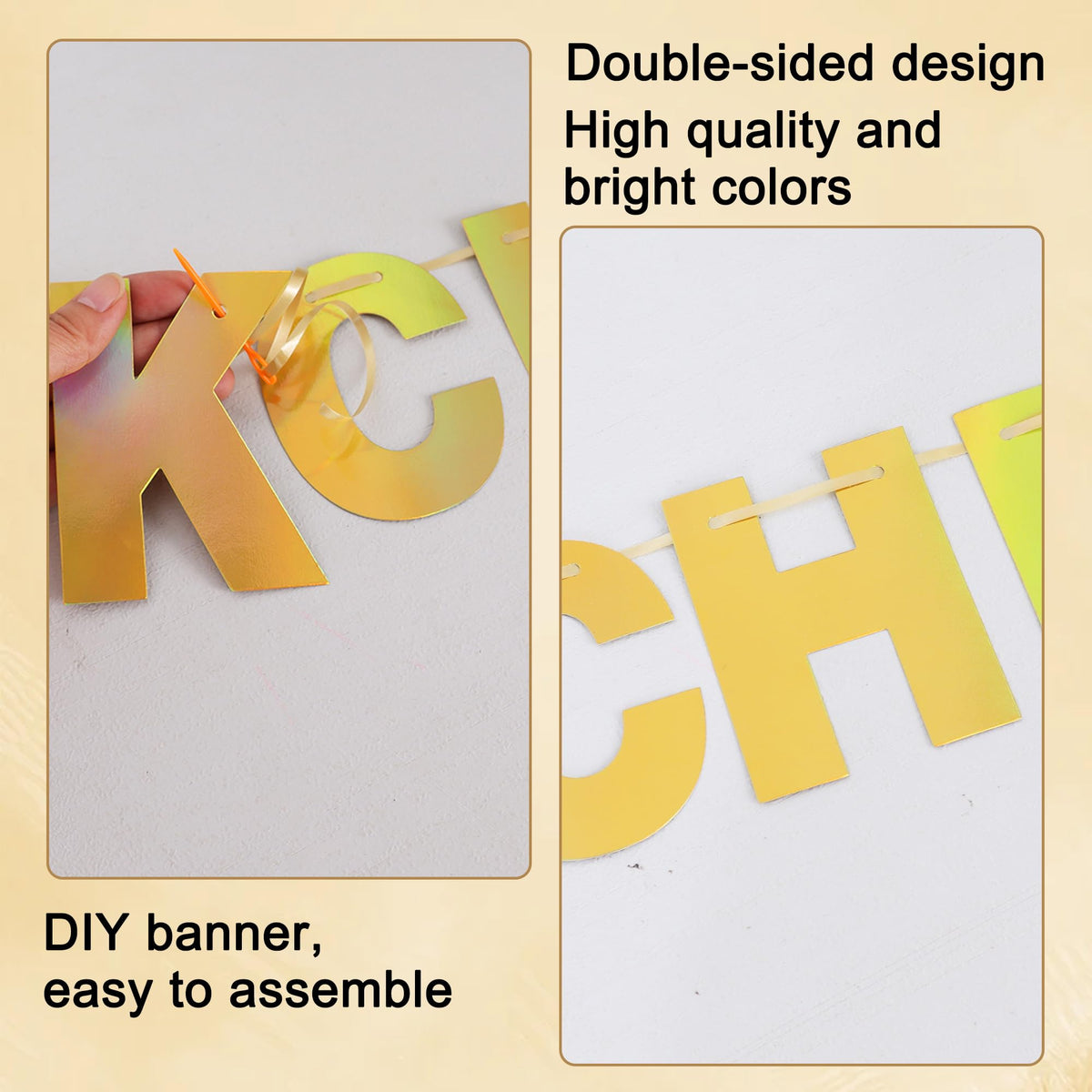 BEISHIDA Double-Sided Gold Letter Banner Kit – 116 PCS DIY Decor for Birthday, Graduation, Wedding