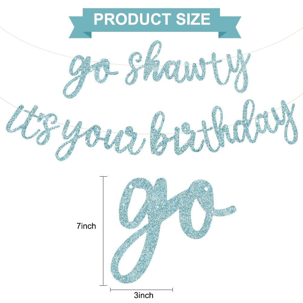 BEISHIDA Go Shawty Birthday Banner 11.4ft Baby Blue – Pre-Strung Glitter Hip Hop Theme