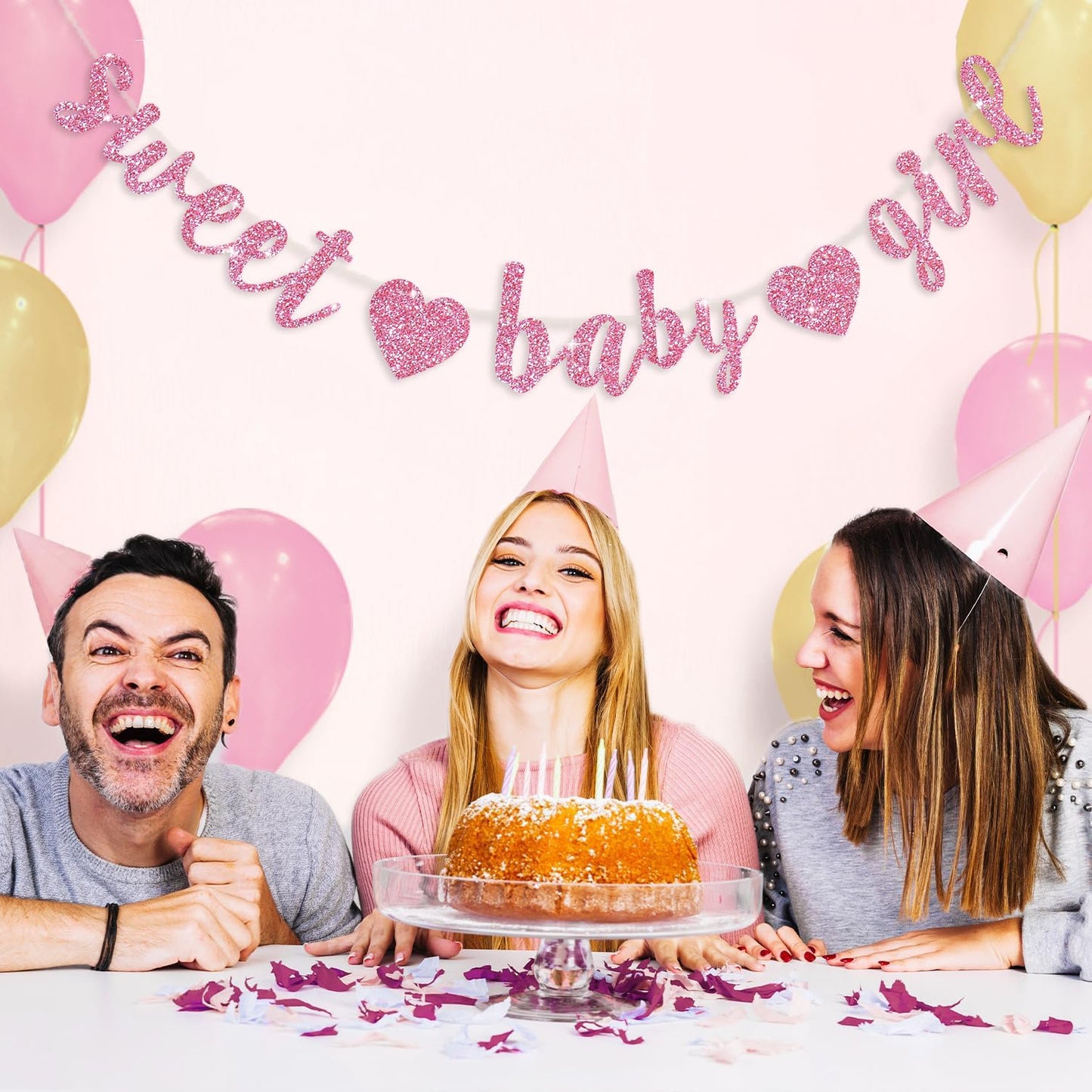 BEISHIDA Pink Glitter Girl Baby Banner – Pre-Strung No-DIY Party Decor for Girls