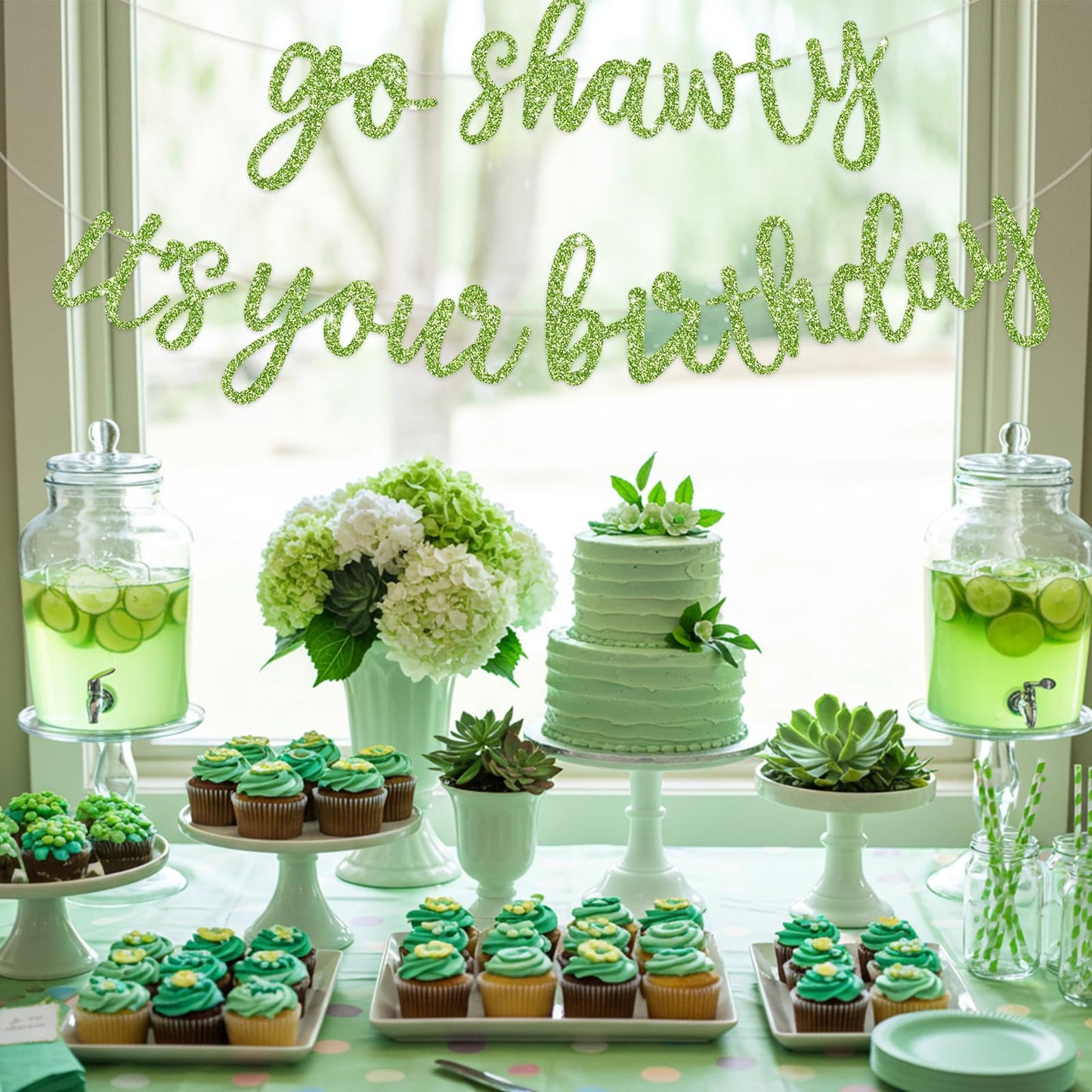 BEISHIDA Grass Green Go Shawty It's Your Birthday Banner – 11.4ft, Pre-Strung Glitter Party Sign