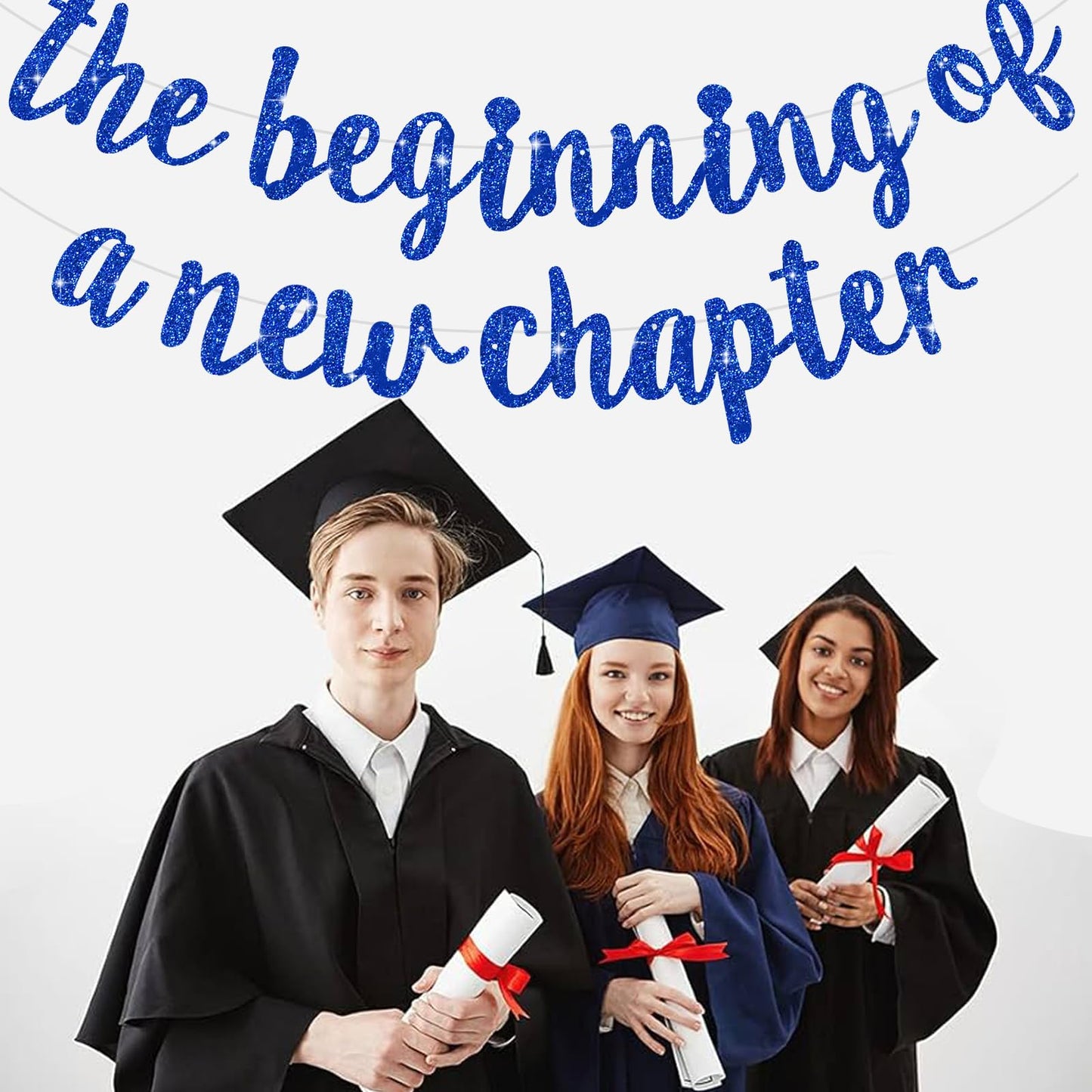 BEISHIDA Glitter Blue The Beginning of a New Chapter Banner — Graduation & Farewell Decor
