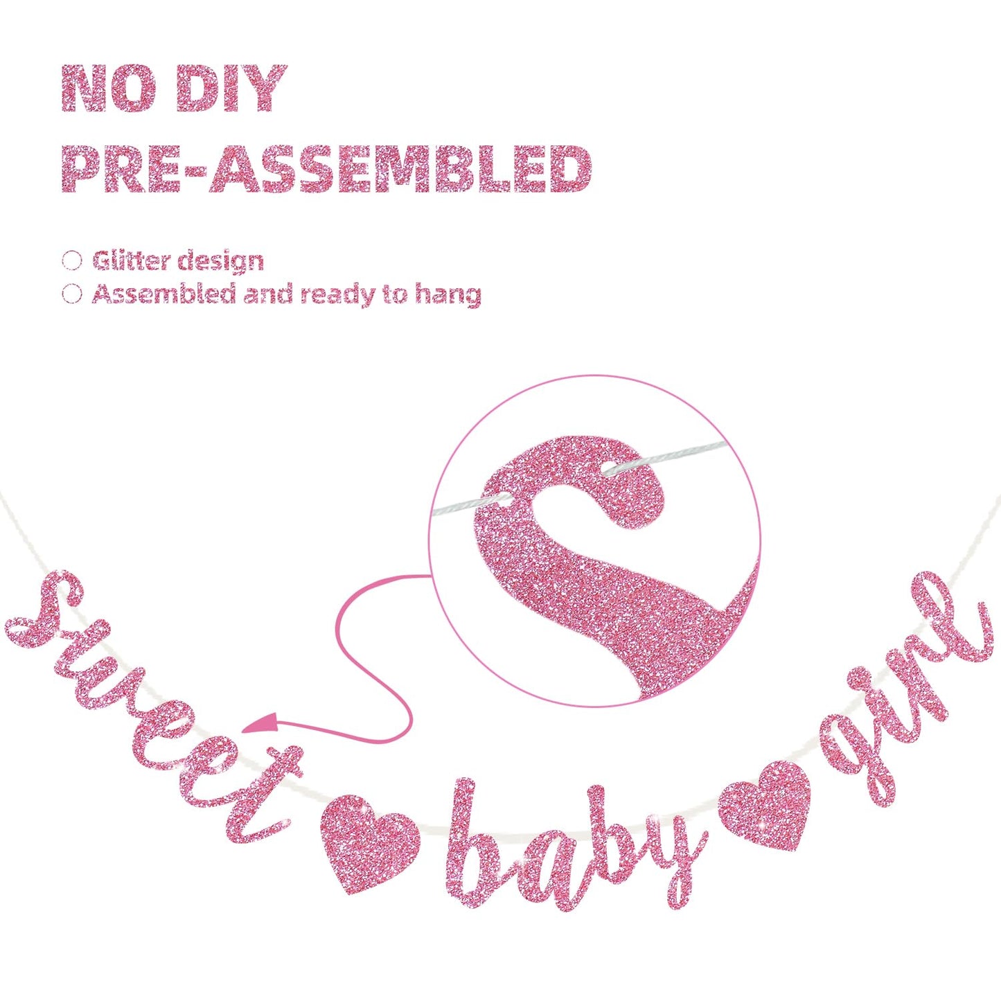 BEISHIDA Pink Glitter Girl Baby Banner – Pre-Strung No-DIY Party Decor for Girls