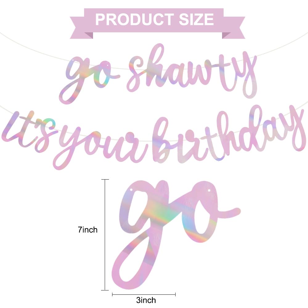 BEISHIDA Double-Sided Rainbow Birthday Banner 11.4ft – Pre-Strung Glitter Go Shawty It's Your Birthday Sign, Hip Hop Theme Party Decor