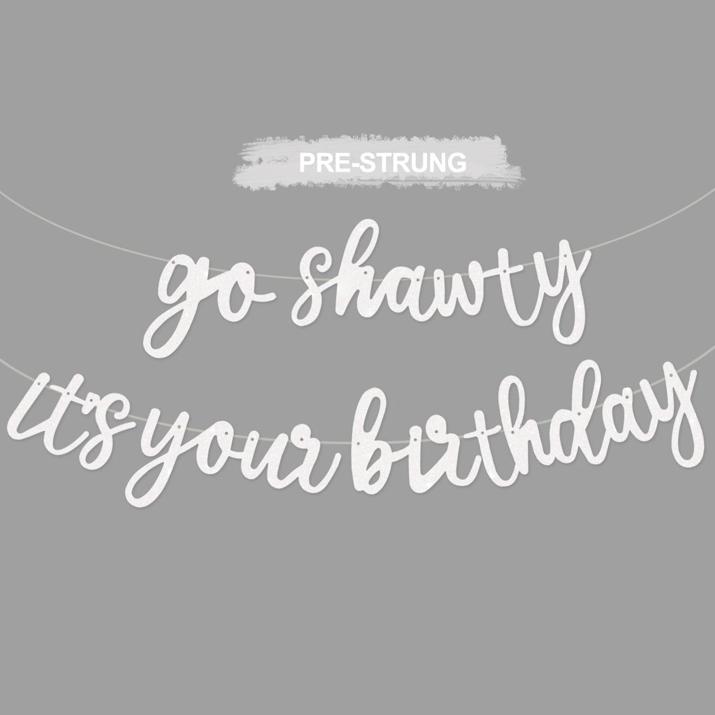 BEISHIDA Glitter White Go Shawty Birthday Banner – 11.4Ft Pre-Strung Hip Hop Theme