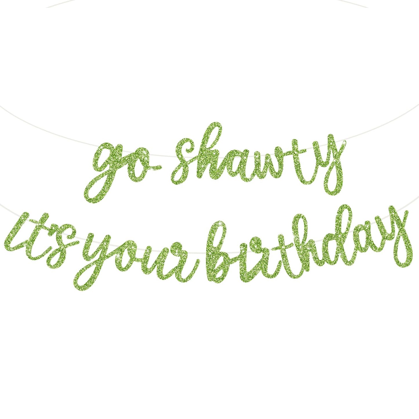 BEISHIDA Grass Green Go Shawty It's Your Birthday Banner – 11.4ft, Pre-Strung Glitter Party Sign