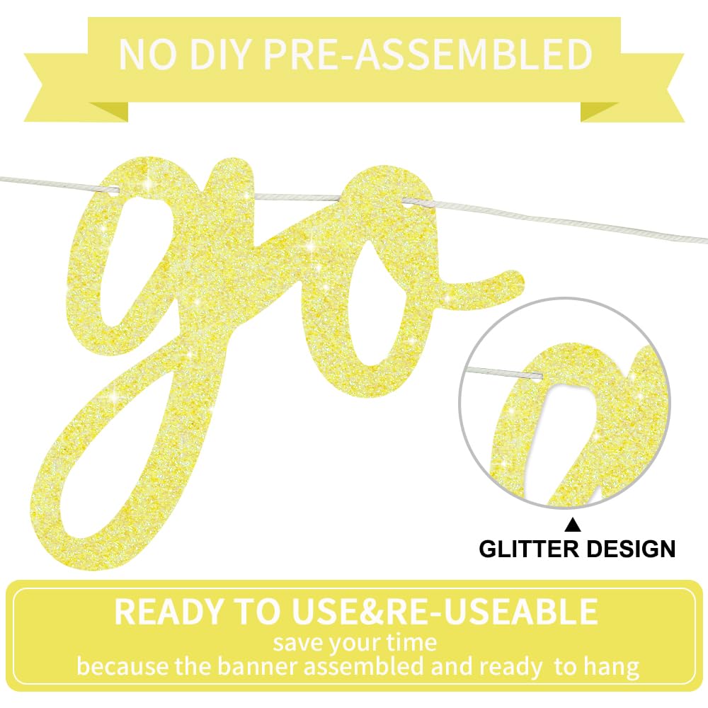 BEISHIDA Glitter Light Yellow Go Shawty Birthday Banner – 11.4ft, Pre-Strung, NO-DIY