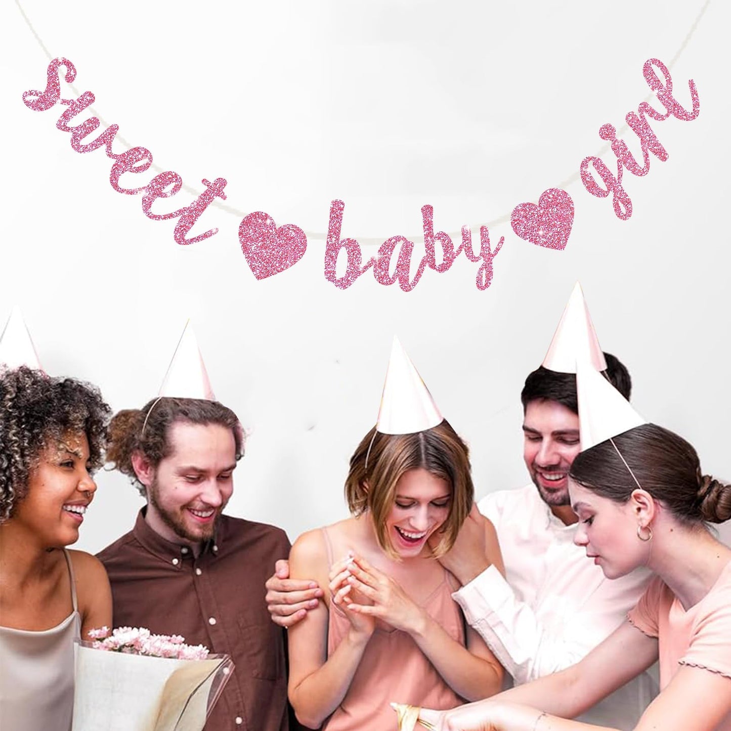BEISHIDA Pink Glitter Girl Baby Banner – Pre-Strung No-DIY Party Decor for Girls