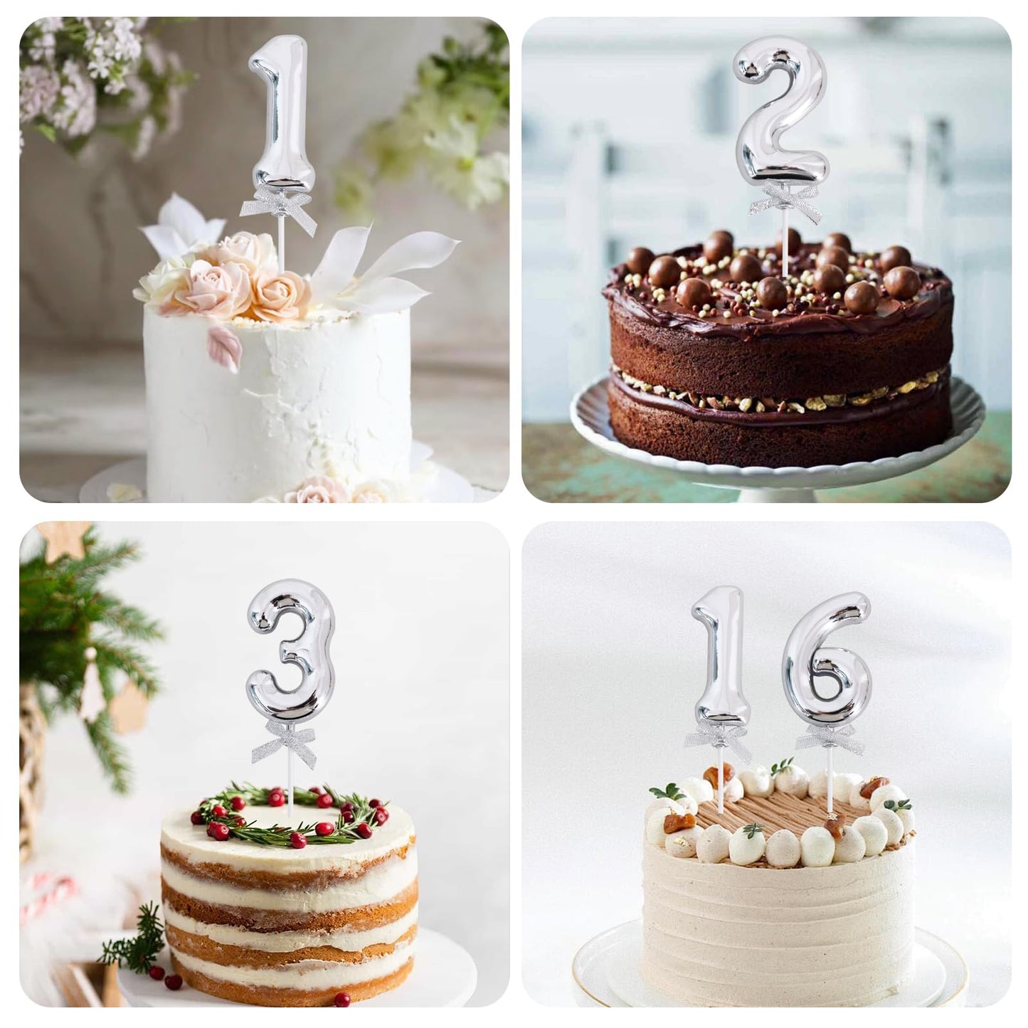 BEISHIDA 3D Number Cake Topper Silver – Reusable Birthday & Celebration Topper