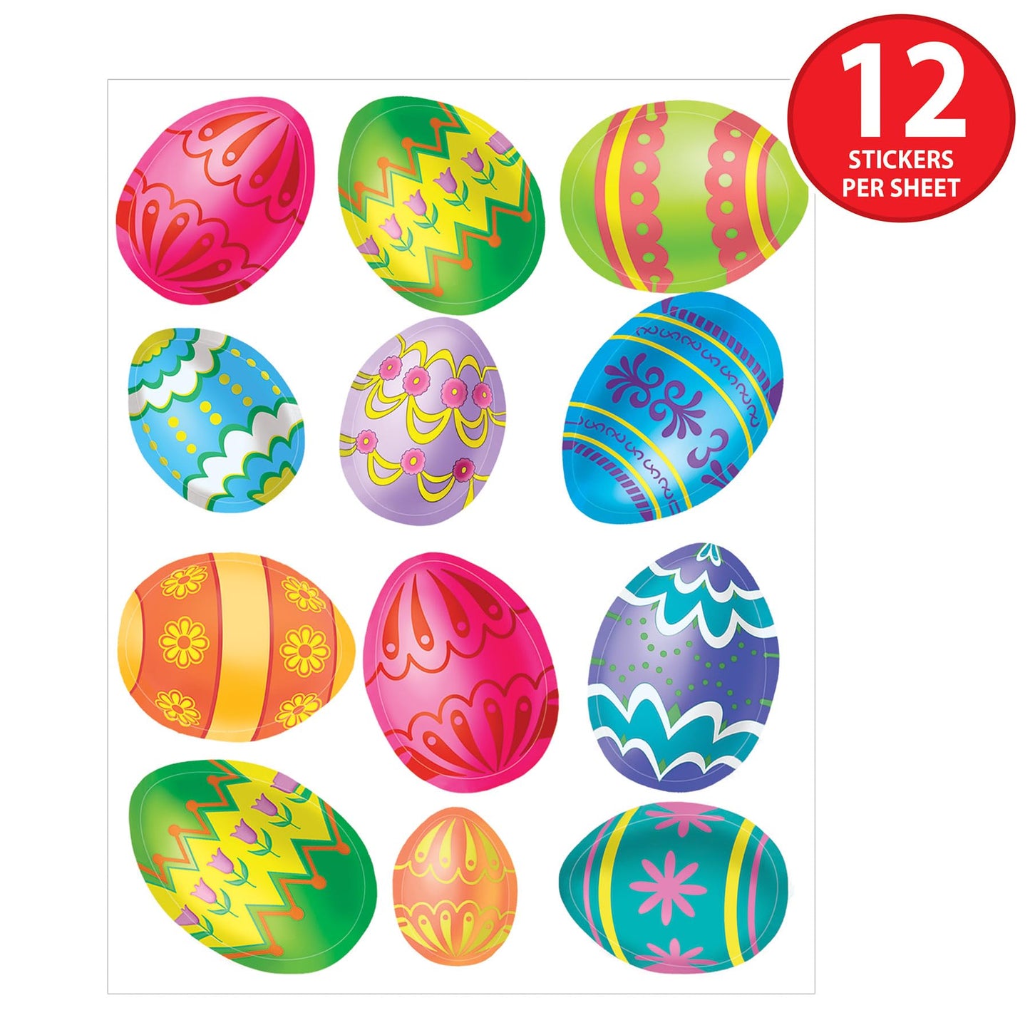 Beistle Color Bright Easter Egg Stickers – 48 Assorted Designs in 4 Sheets | Made in USA
