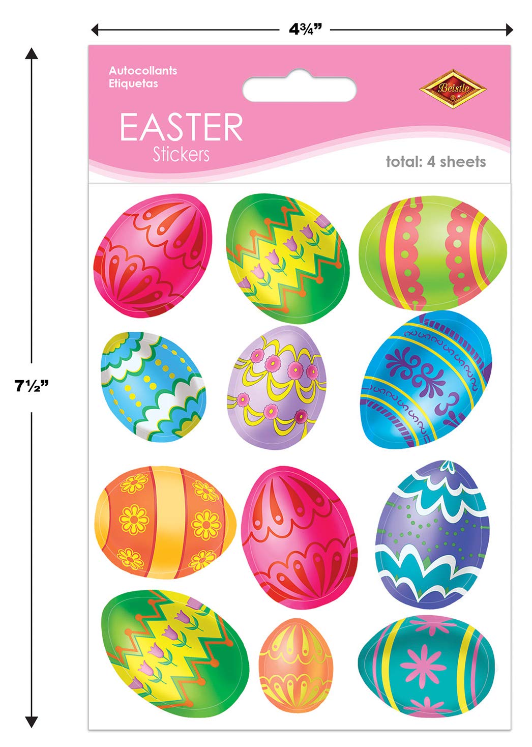 Beistle Color Bright Easter Egg Stickers – 48 Assorted Designs in 4 Sheets | Made in USA