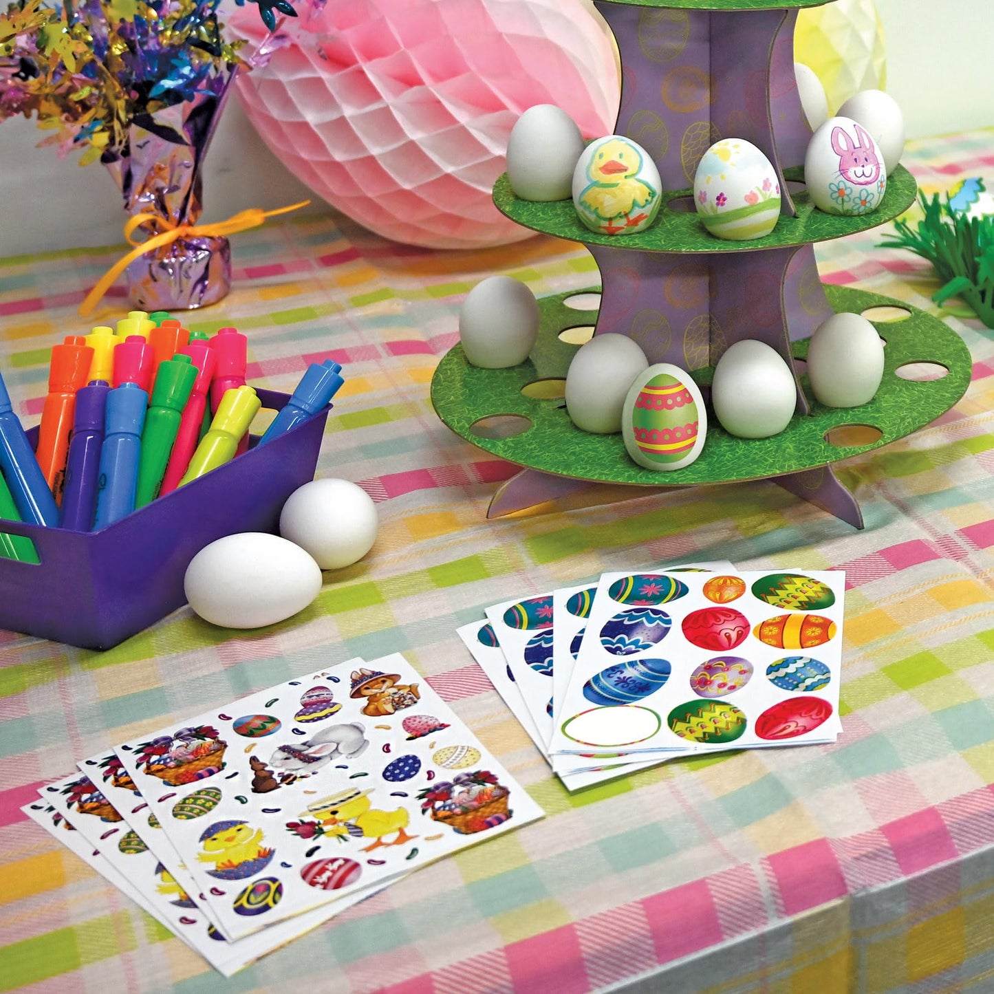 Beistle Color Bright Easter Egg Stickers – 48 Assorted Designs in 4 Sheets | Made in USA
