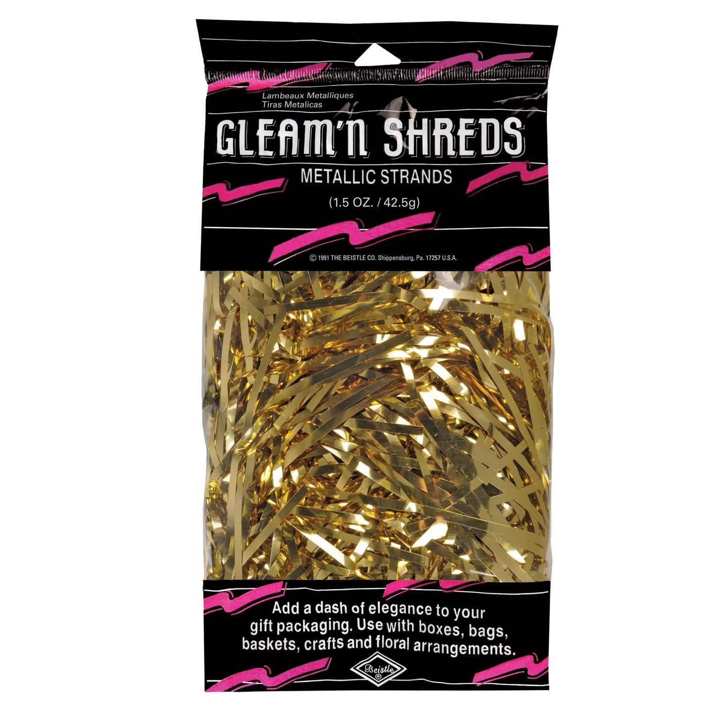 Beistle Gleam 'N Shreds Gold Metallic Strands – 1.5 oz Party Decor Filler