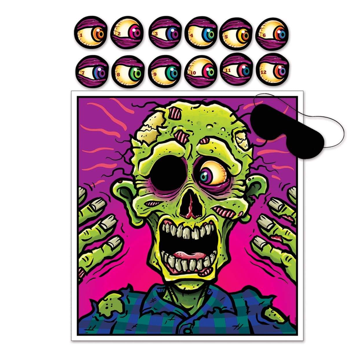 Beistle Pin The Eyeball on The Zombie Game – Halloween Party Poster Game (19 x 17.5 in)