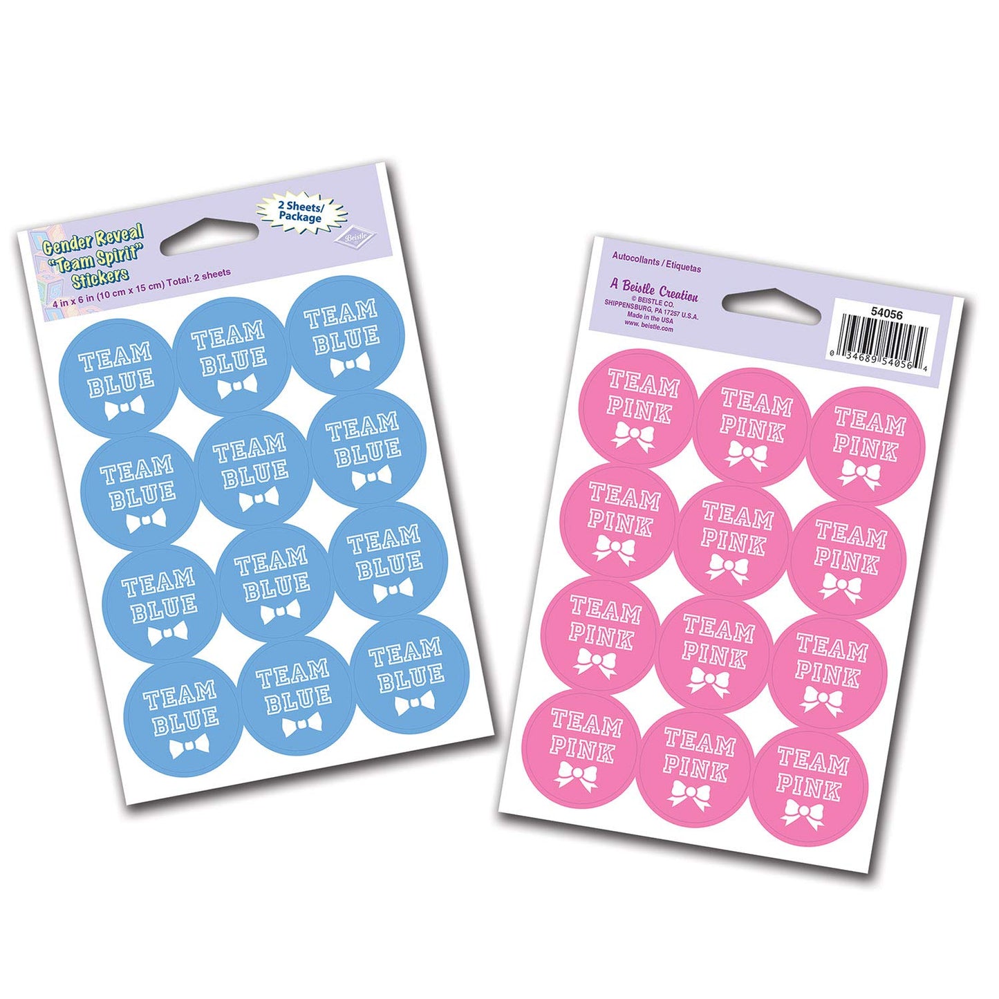 Beistle Team Blue & Team Pink Gender Reveal Stickers – 2 Sheets (4x6) | Baby Shower Decorations
