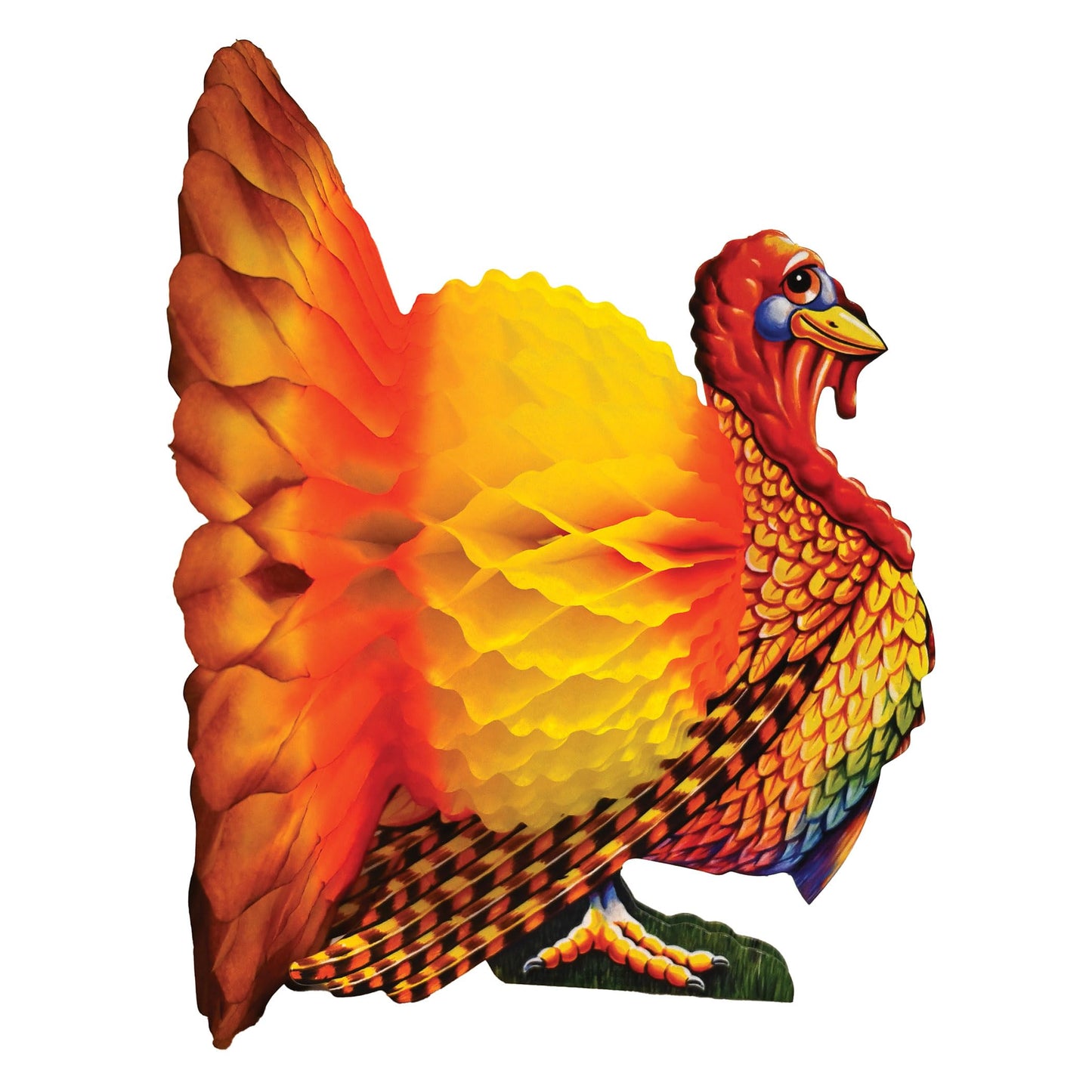 Beistle Colorful Tissue Turkey Centerpiece – 12-Inch Honeycomb Thanksgiving Table Decor