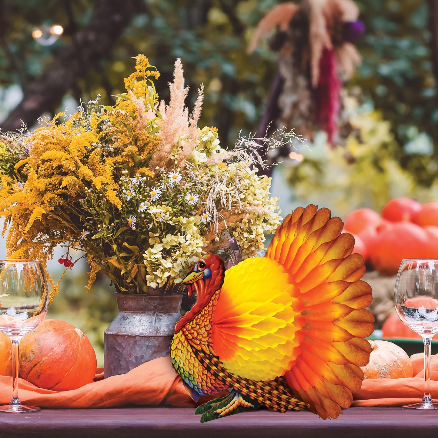 Beistle Colorful Tissue Turkey Centerpiece – 12-Inch Honeycomb Thanksgiving Table Decor