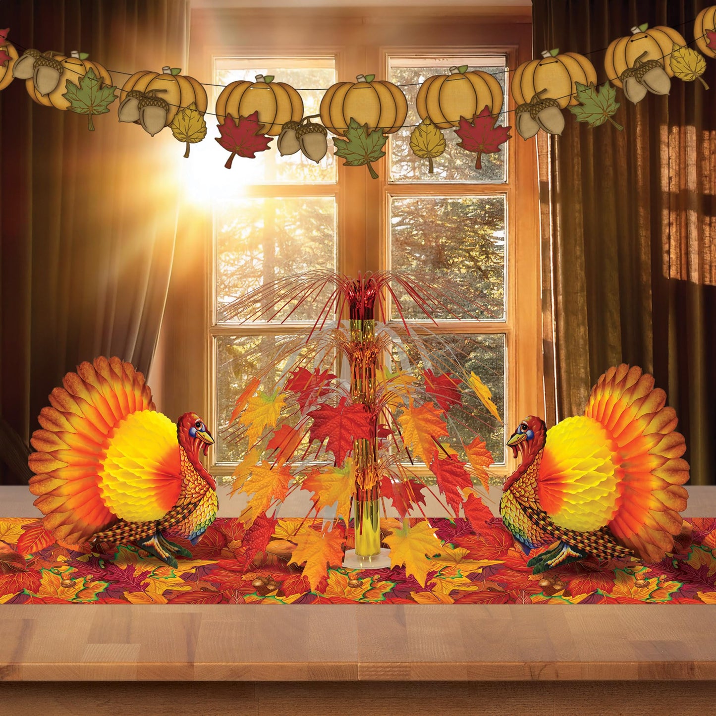 Beistle Colorful Tissue Turkey Centerpiece – 12-Inch Honeycomb Thanksgiving Table Decor