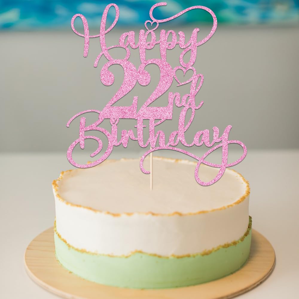 Bejotaa Pink Happy 22th Birthday Cake Topper – Glitter 1pc for Twenty Two Birthday & Anniversary Cakes