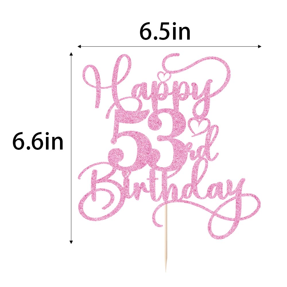 Bejotaa Pink Happy 53rd Birthday Cake Topper – Glitter, Pre-Assembled