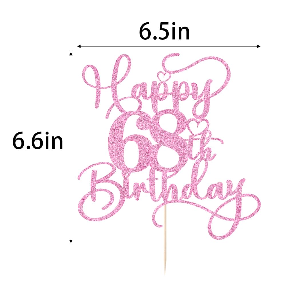 Bejotaa Pink Happy 68th Birthday Cake Topper | Glitter, Pre-assembled
