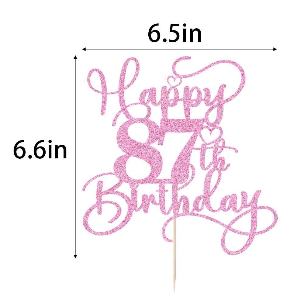 Bejotaa Pink Happy 87th Birthday Cake Topper – Glitter, Pre‑Assembled (1pc)
