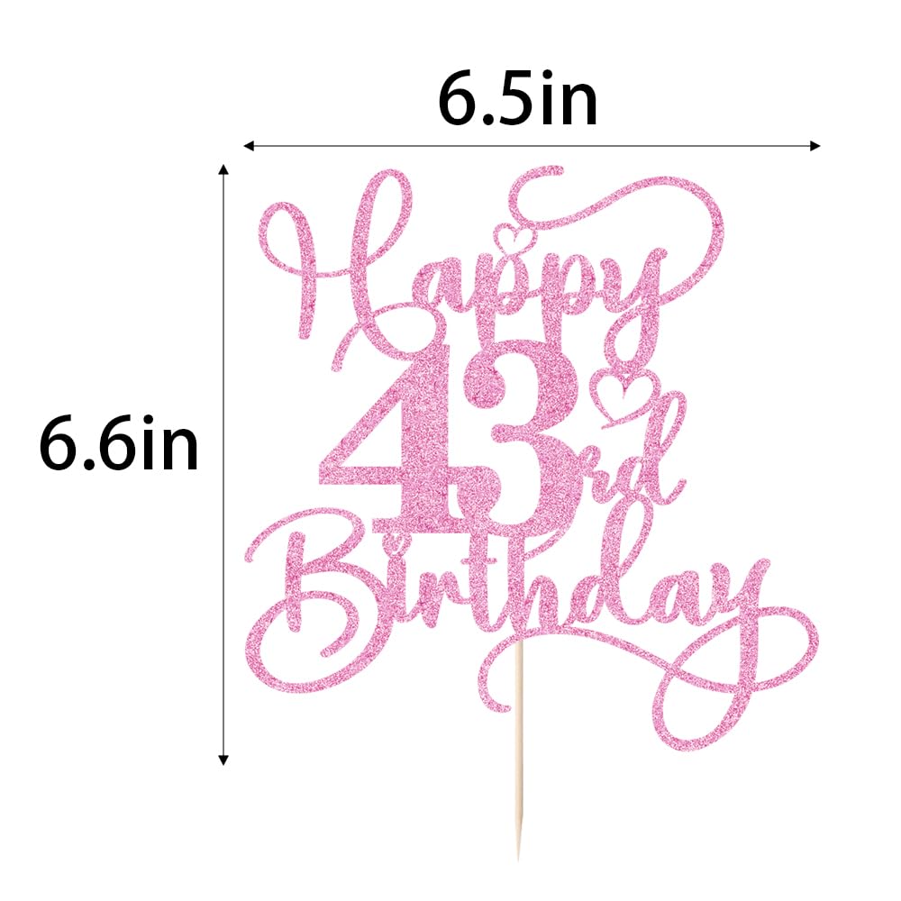 Bejotaa Pink Happy 43rd Birthday Cake Topper - Glitter 43rd Topper for Celebration
