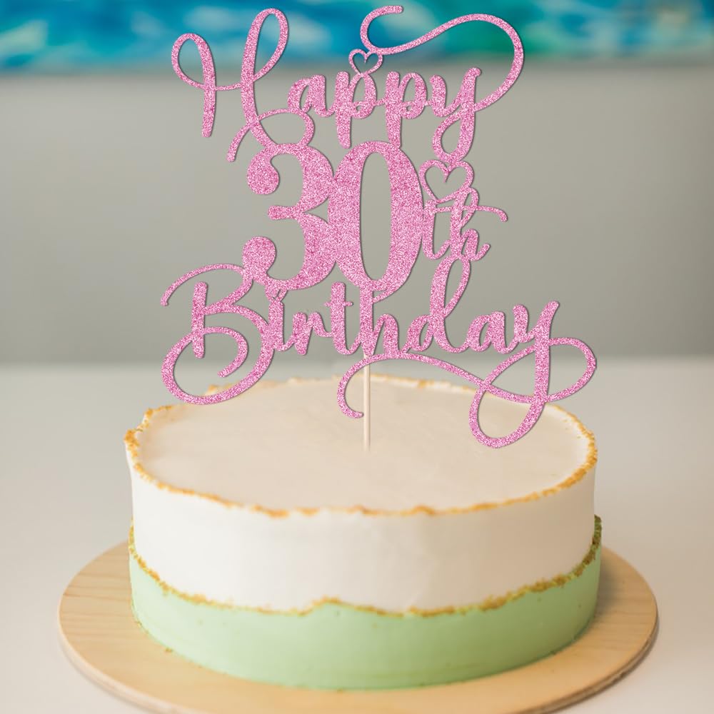 Bejotaa Pink Happy 30th Birthday Cake Topper - Glitter Party Decor