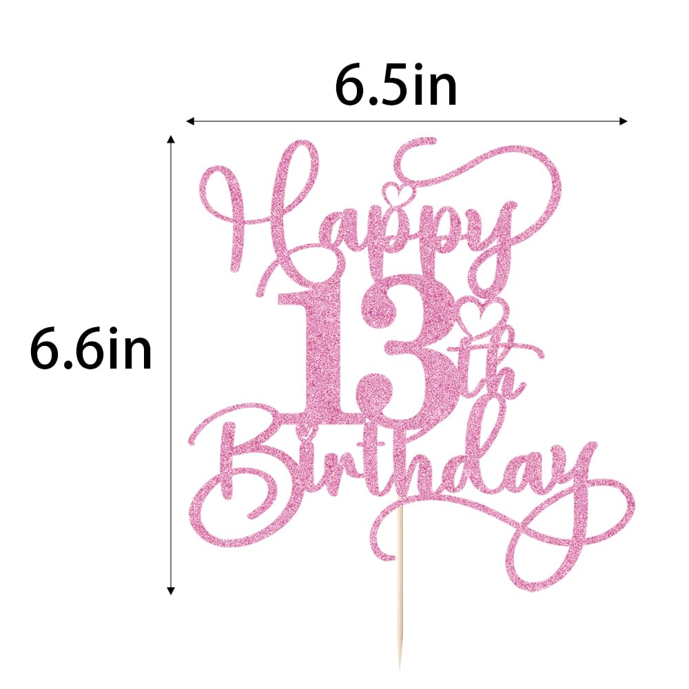 Bejotaa Pink Happy 13th Birthday Cake Topper – Glitter 1pc for 13th Birthday & Anniversary Parties