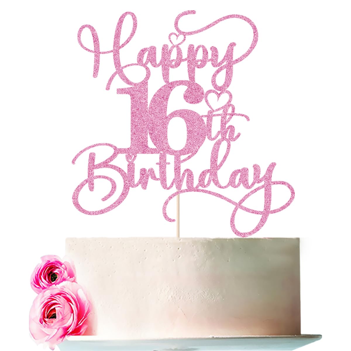 Bejotaa Pink Happy 16th Birthday Cake Topper – Glitter Party Decor