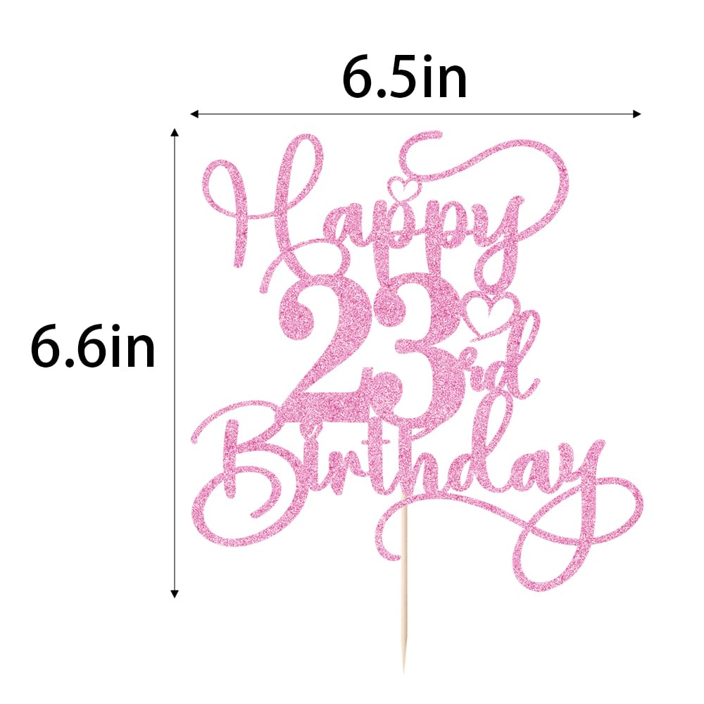 Bejotaa Pink Happy 23rd Birthday Cake Topper – Glitter Cake Decoration