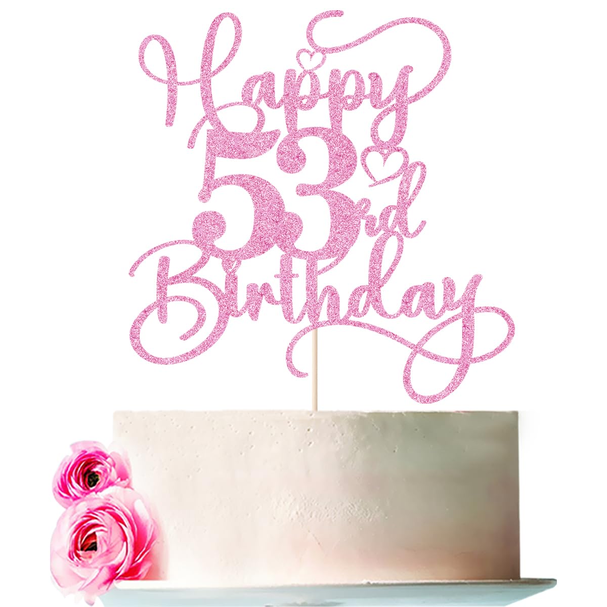 Bejotaa Pink Happy 53rd Birthday Cake Topper – Glitter, Pre-Assembled