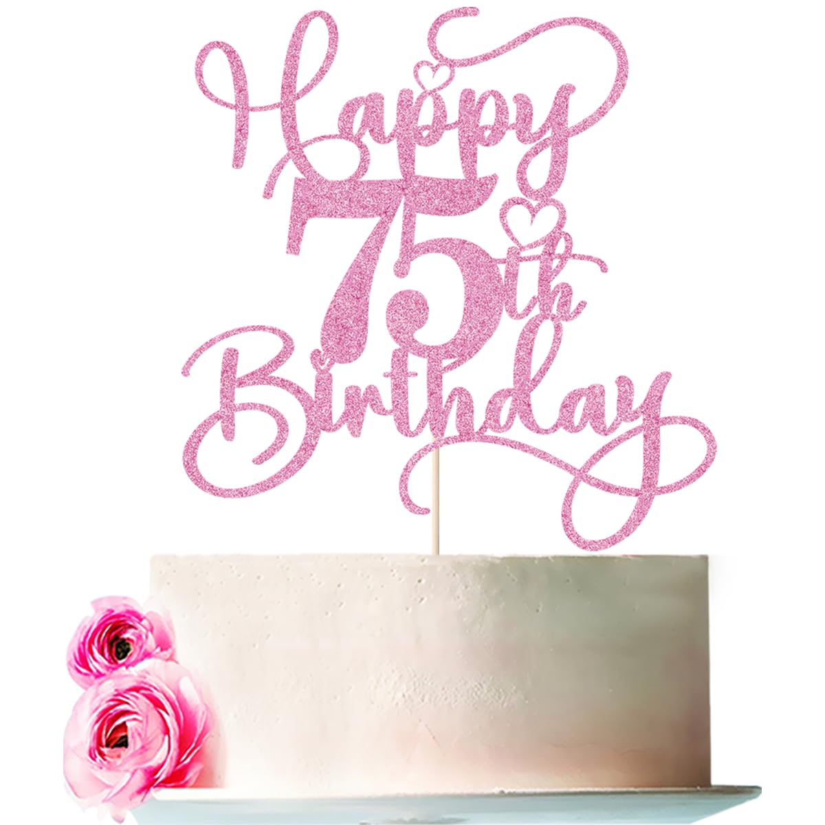 Bejotaa Pink Happy 75th Birthday Cake Topper – Glitter, No Assembly, 1 Piece