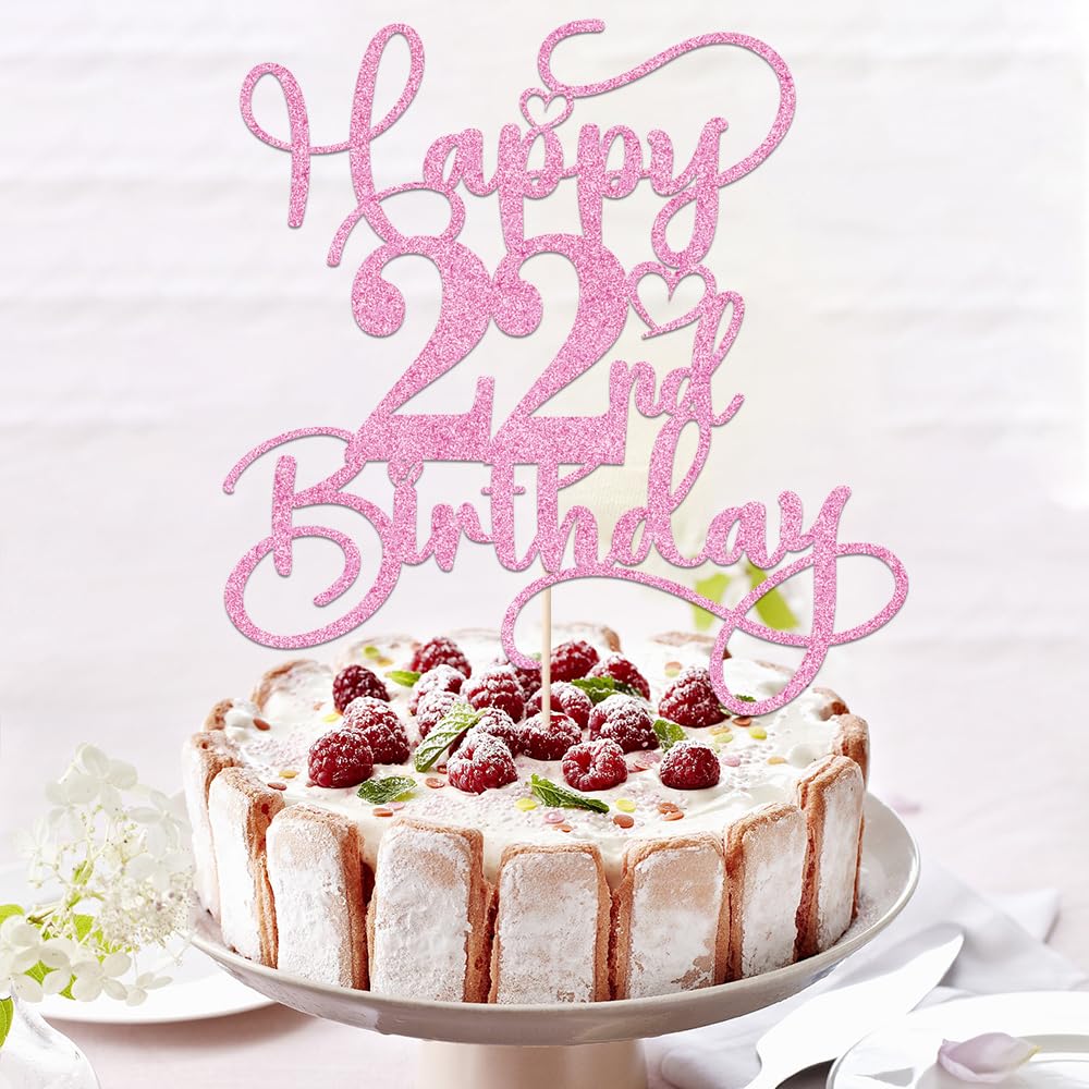 Bejotaa Pink Happy 22th Birthday Cake Topper – Glitter 1pc for Twenty Two Birthday & Anniversary Cakes