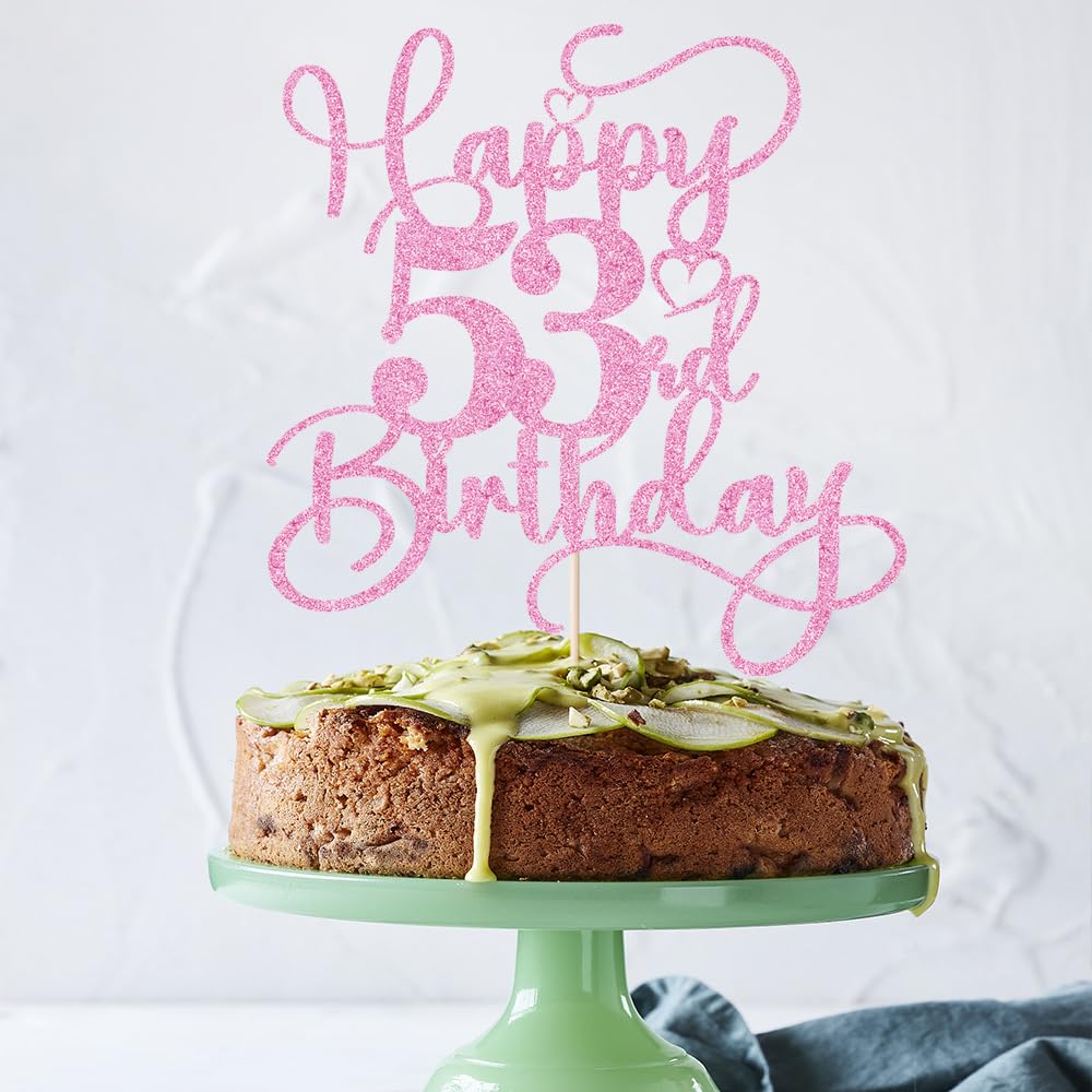 Bejotaa Pink Happy 53rd Birthday Cake Topper – Glitter, Pre-Assembled