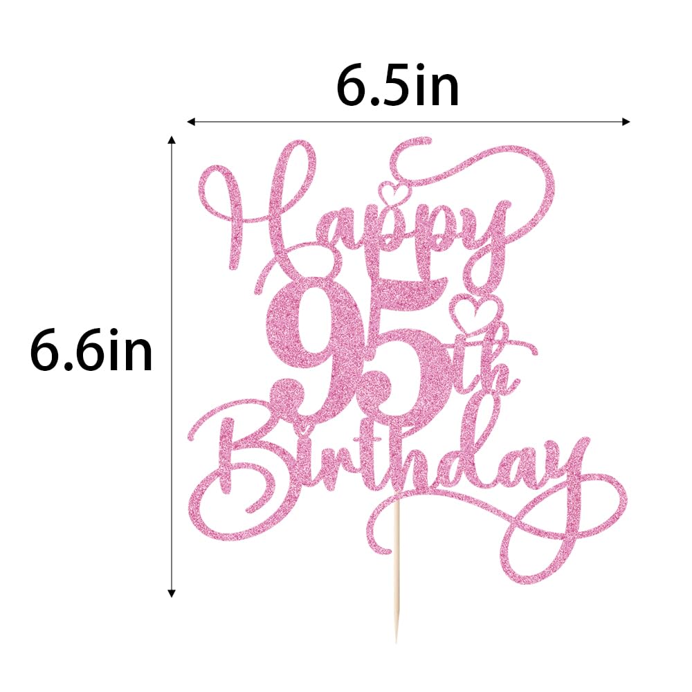 Bejotaa Pink Happy 95th Birthday Cake Topper – Glitter Cake Decoration for Milestones