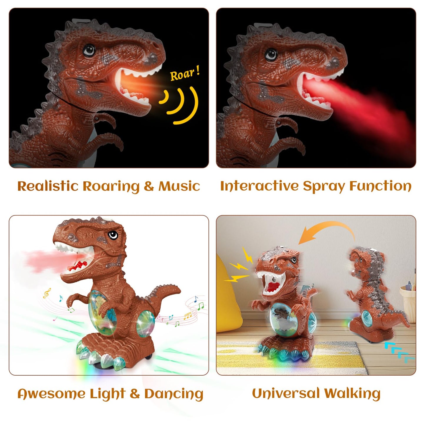 BEKALERZ Roaring Light Up Dinosaur Toy for Toddlers 3-5 | Interactive Moving Dino