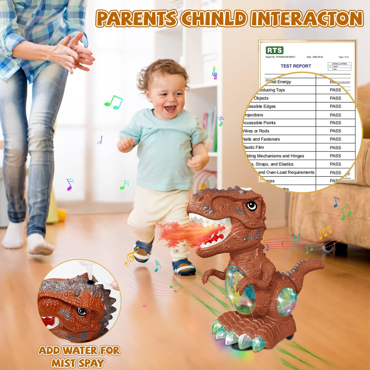BEKALERZ Roaring Light Up Dinosaur Toy for Toddlers 3-5 | Interactive Moving Dino