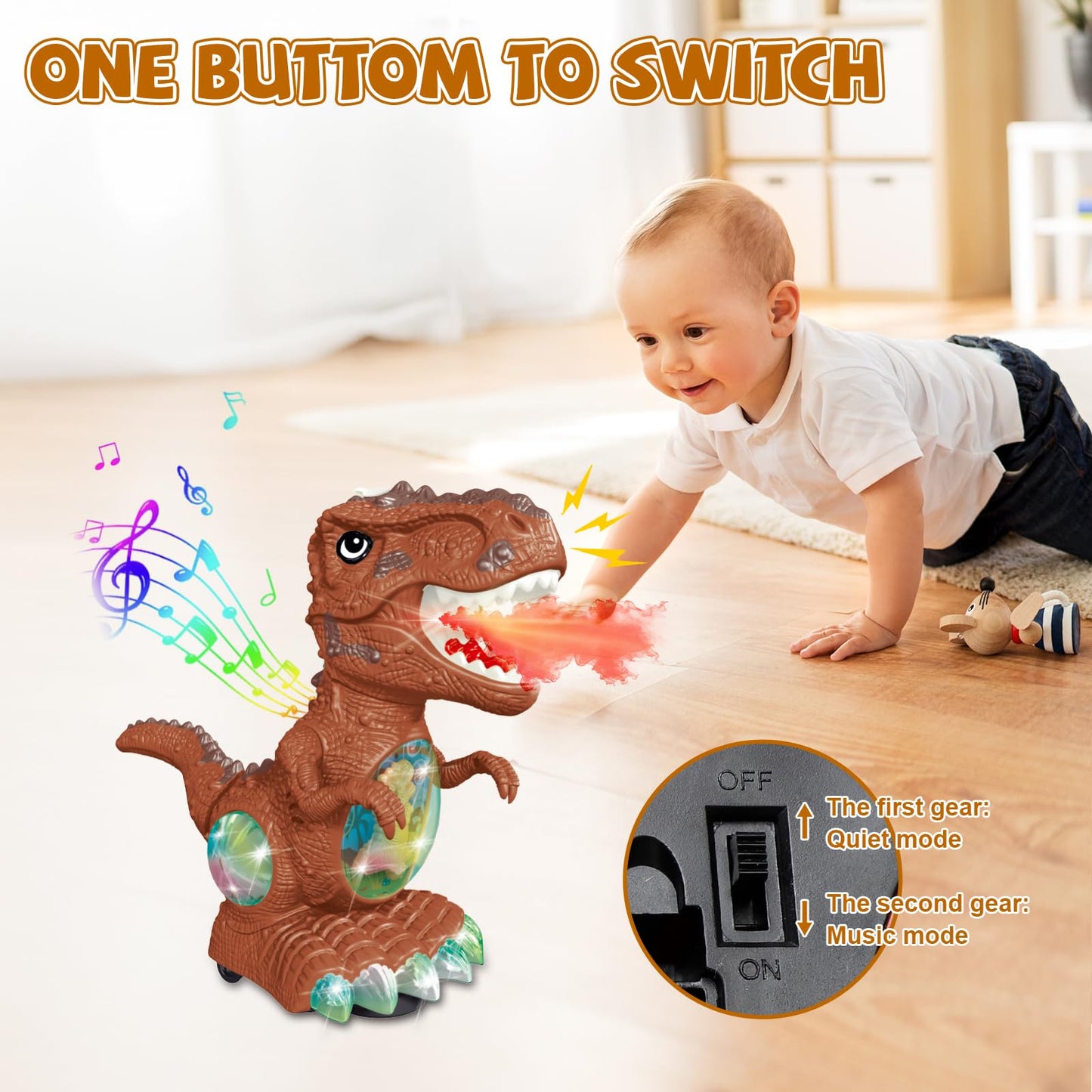 BEKALERZ Roaring Light Up Dinosaur Toy for Toddlers 3-5 | Interactive Moving Dino