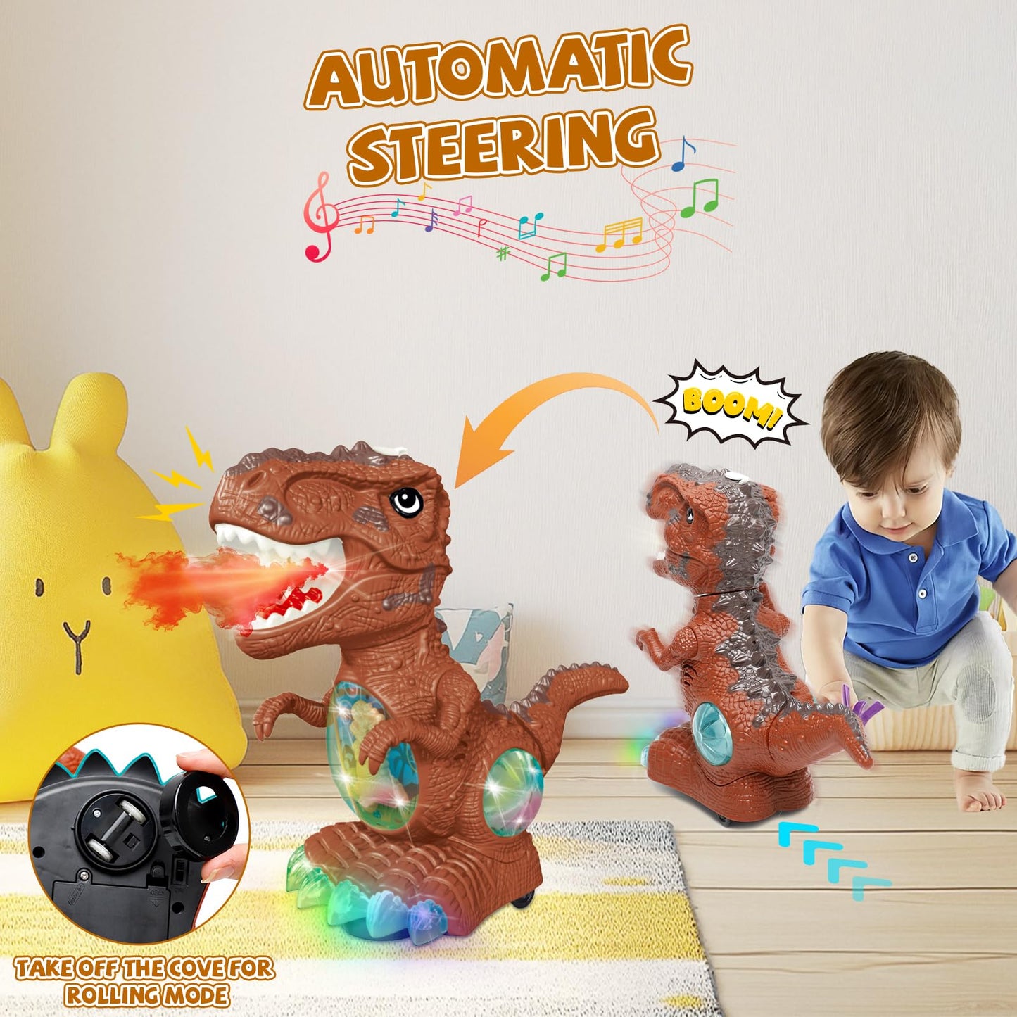 BEKALERZ Roaring Light Up Dinosaur Toy for Toddlers 3-5 | Interactive Moving Dino